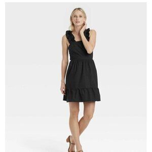 Who What Wear Gorgeous Milkmaid Style Ruffled 3X Coquette Open Back Dress Black